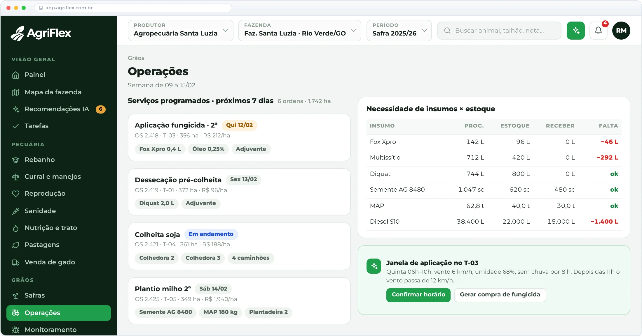 Operações agrícolas no AgriFlex